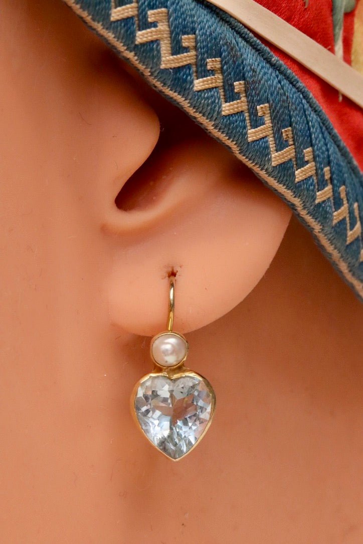 Becky Sharp 14k Gold, Blue Topaz and Pearl Earrings
