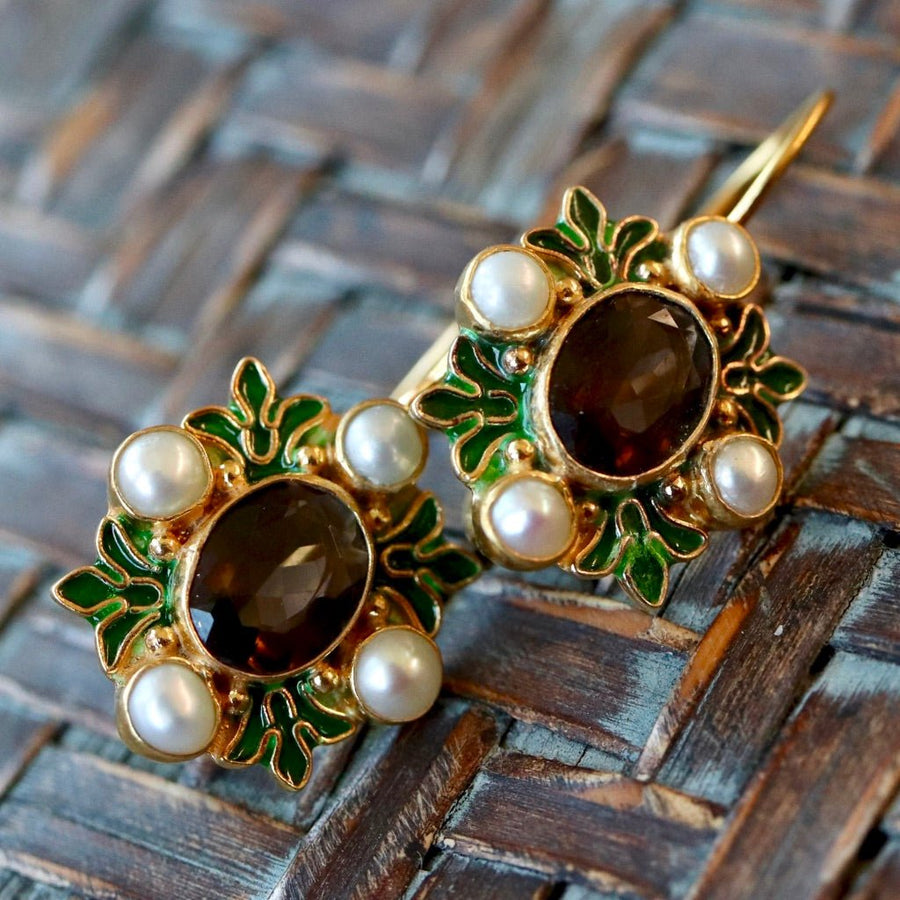 Bel Canto 14k Gold, Smoky Topaz and Pearl Earrings
