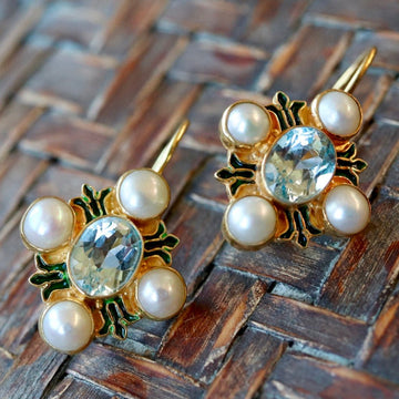 Bel Canto Blue Topaz and Pearl Earrings