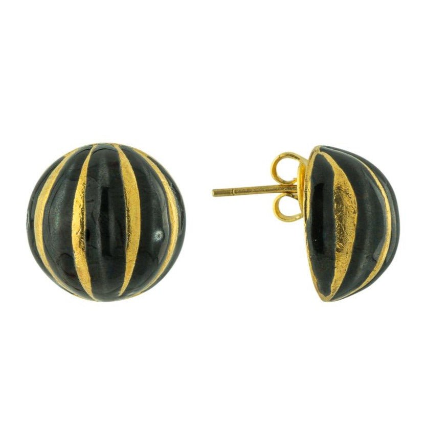 Black and Gold Ball Enamel Earrings