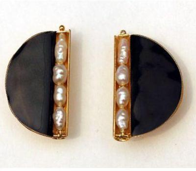 Black and Pearl Enamel Earrings