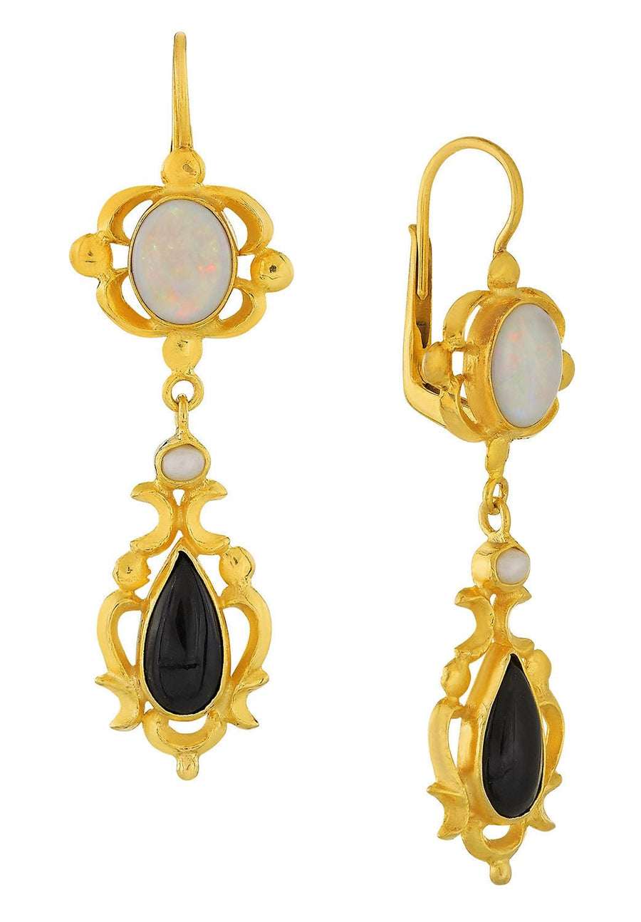 Bloomsbury Opal, Onyx and Pearl Earrings
