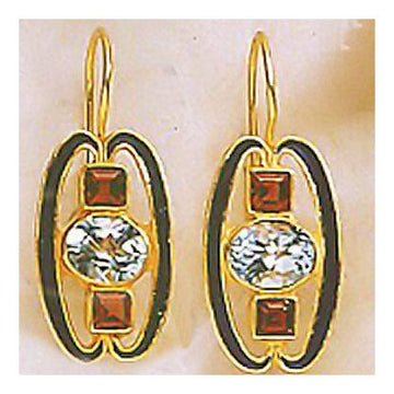 Blue Medallion Blue Topaz and Garnet Earrings
