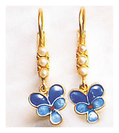 Blue Petal Violet Flower Enamel Earrings