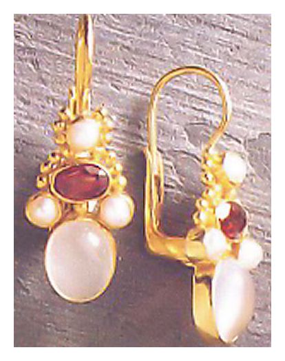 Brighton Moonstone, Garnet and Pearl Earrings
