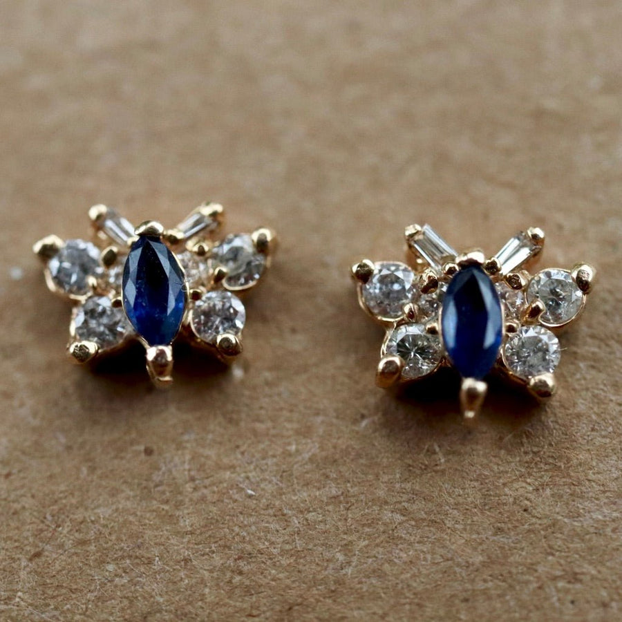 Butterfly 14k Gold, Sapphire and Diamond Earrings