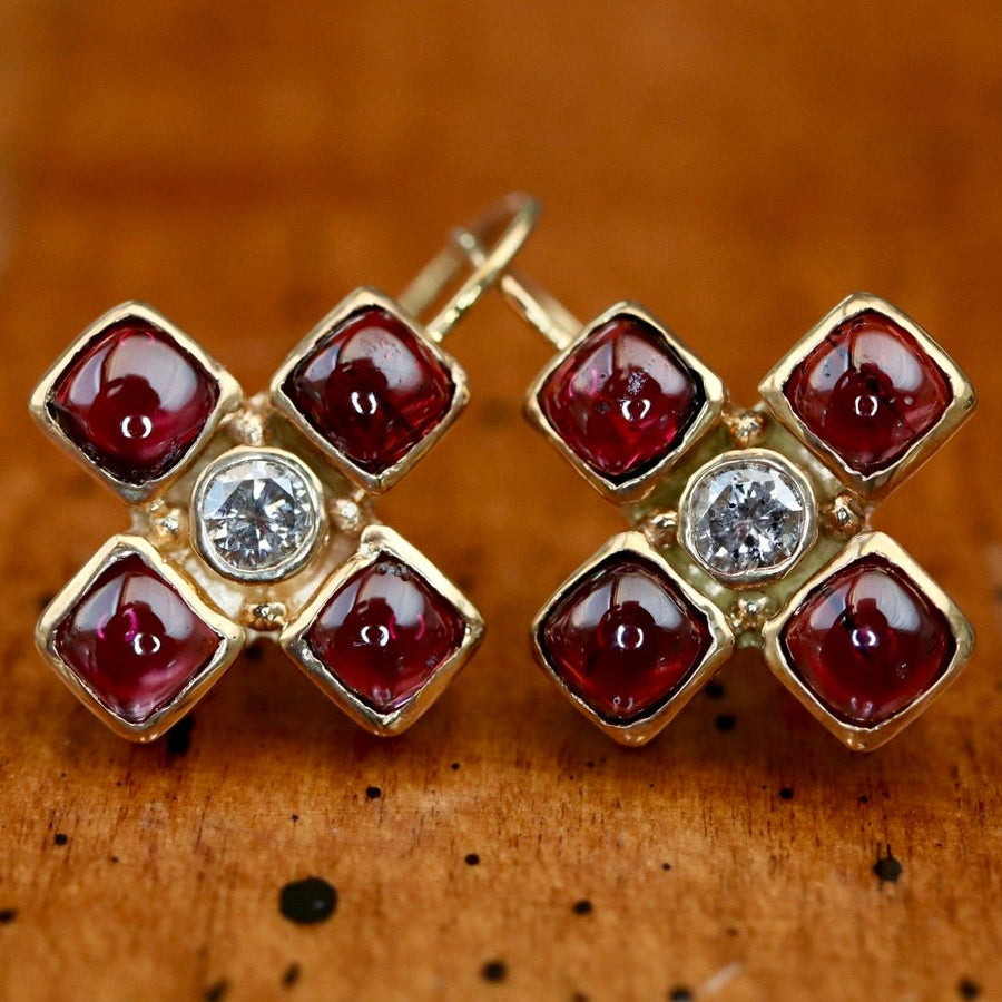 Canterbury 14k Gold, Garnet and Diamond Cross Earrings