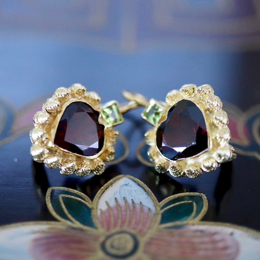 Catherine Earnshaw 14k Gold, Garnet and Peridot Earrings