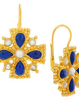 Catherine Of Aragon Lapis, Pearl Earrings