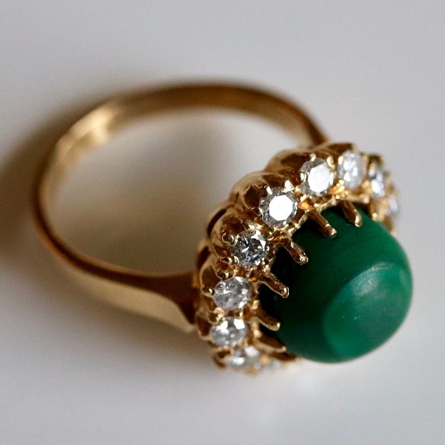 Catherine Parr 14k Gold, Malachite and Diamond Ring