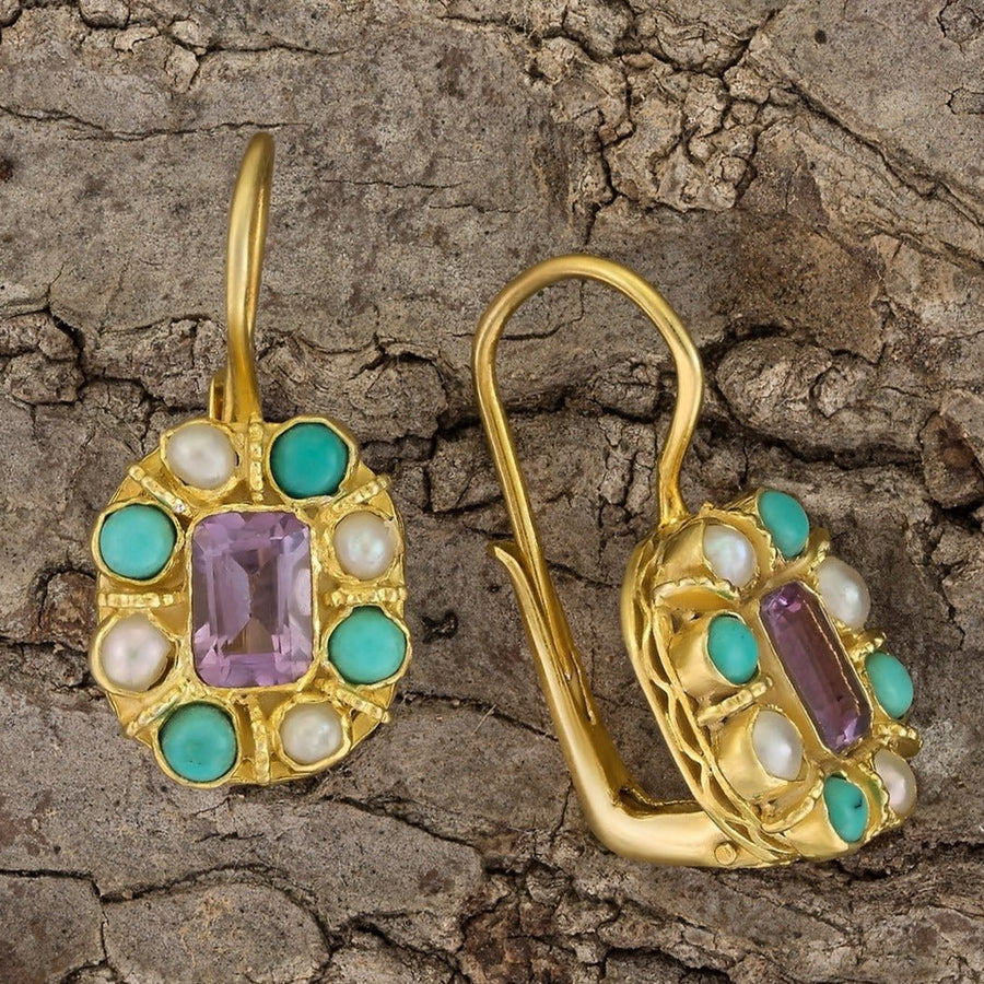 Cecily Cardew Amethyst, Turquoise and Pearl Earrings