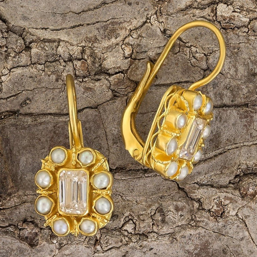 Cecily Cardew Cubic Zirconia and Pearl Earrings
