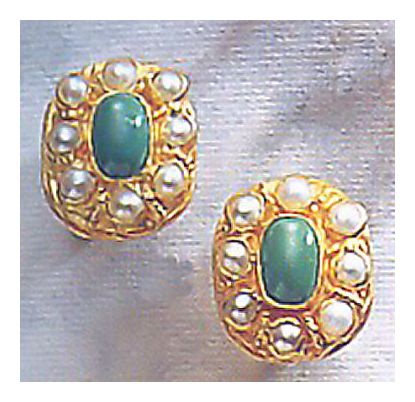 Cecily Cardew Turquoise and Pearl Screw Back Earrings