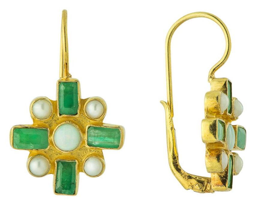 Chamber Emerald, Pearl and Opal Earrings