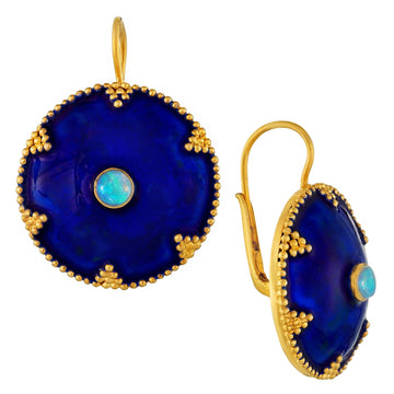 Cheshire Disc Opal Enamel Earrings