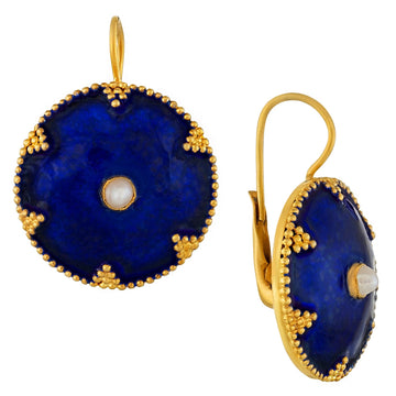 Cheshire Disc Pearl and Enamel Earrings