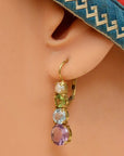 Christina Rossetti 14k Gold, Amethyst, Blue Topaz, Peridot and Pearl Earrings