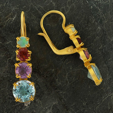 Christina Rossetti Blue Topaz, Amethyst, Garnet and Opal Earrings