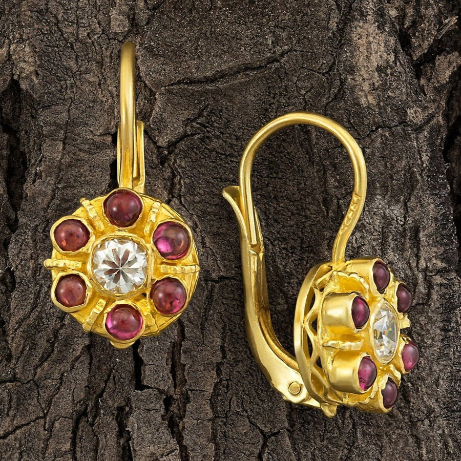 Cluster Cubic Zirconia and Garnet Earrings