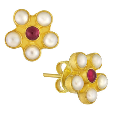 Cluster Garnet and Pearl Earrings