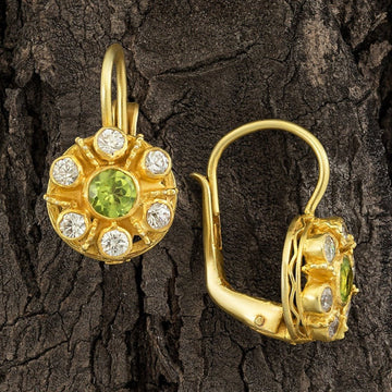 Cluster Peridot and Cubic Zirconia Earrings