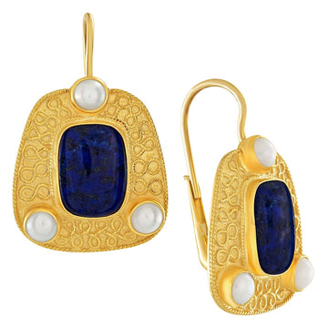 Connemara Lapis, Pearl Earrings