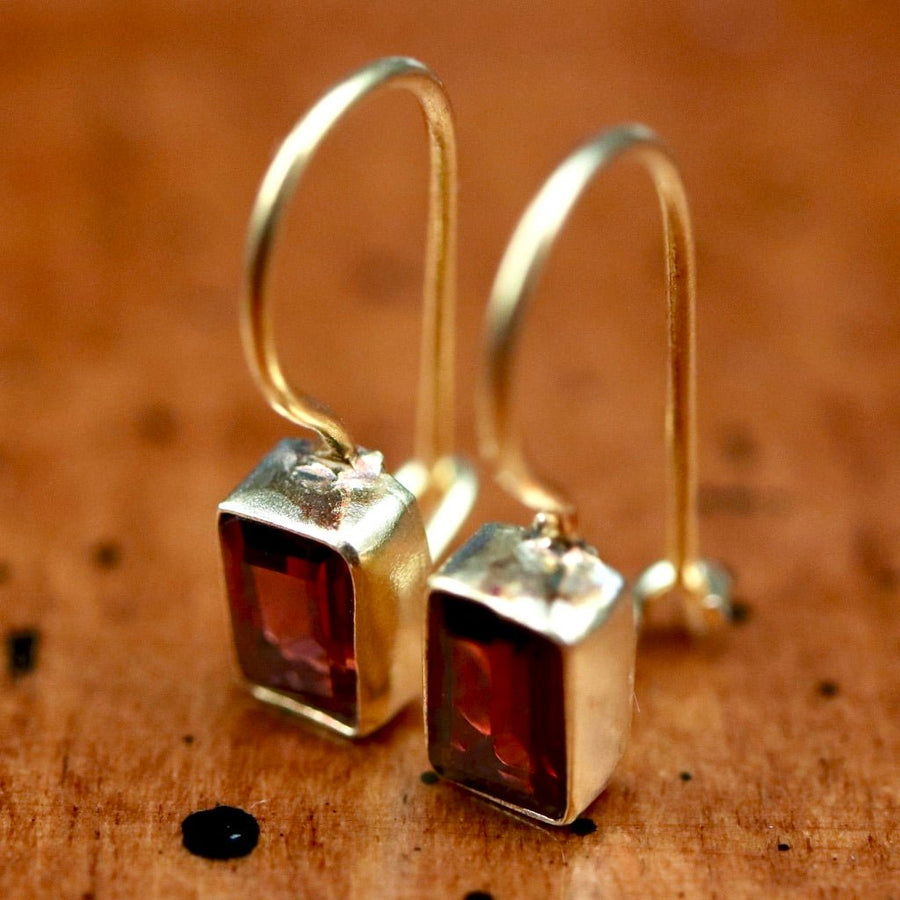 Contemporary Drop Garnet Earrings