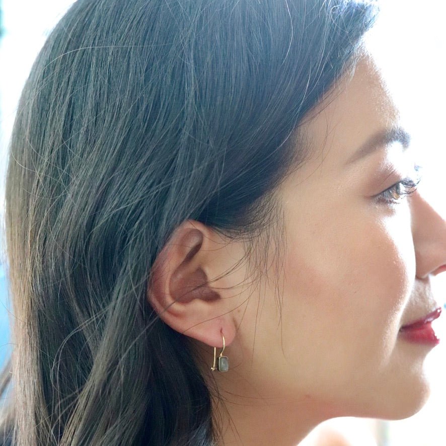 Contemporary Drop Gray Moonstone Earrings