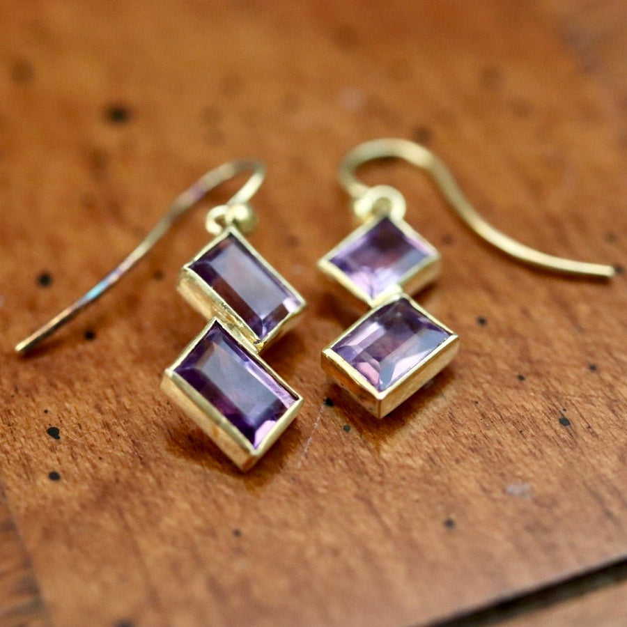 Double Diamond Amethyst Earrings