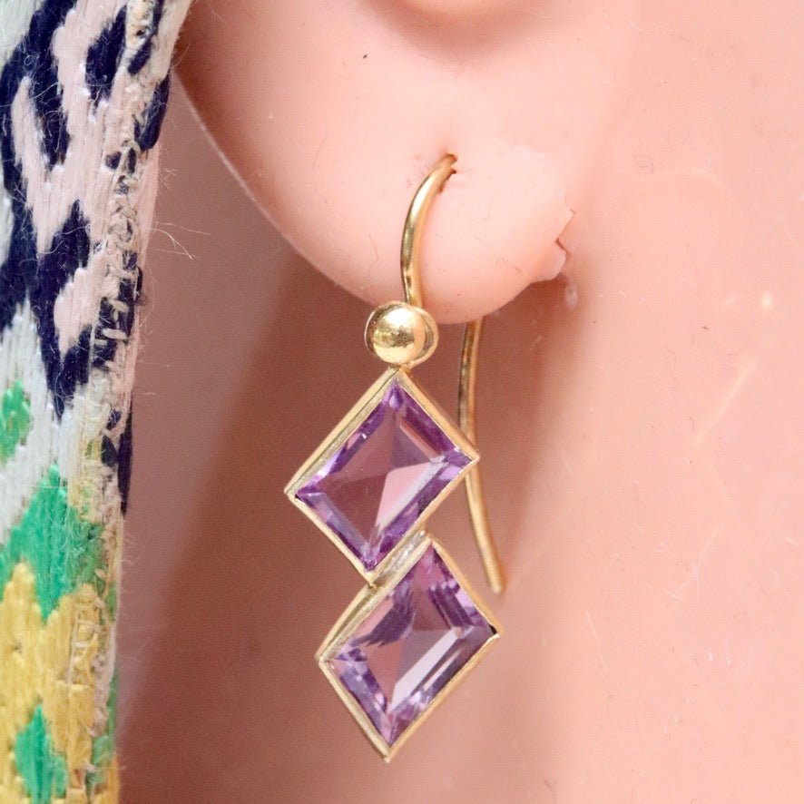 Double Diamond Amethyst Earrings