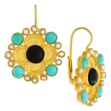 Duchess Of Alba Onyx, Turquoise and Pearl Earrings