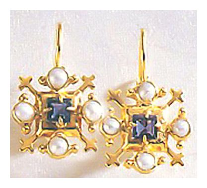 Duchess Of Gloucester Pearl and Iolite Earrings