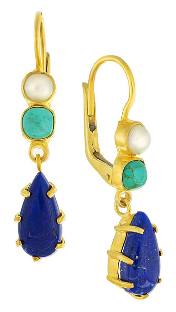 Duchess Of Kent Lapis, Turquoise and Pearl Earrings