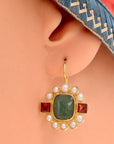 Duchess Of Malfi 14k Gold, Aventurine, Pearl and Garnet Earrings