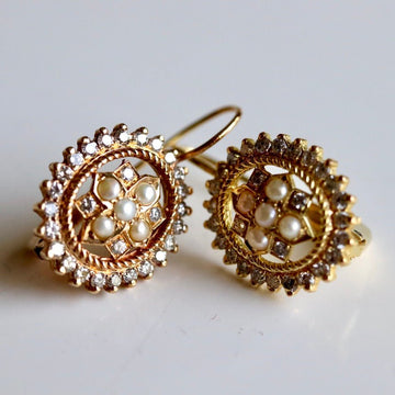 East India 14k Gold, Diamond and Pearl Earrings