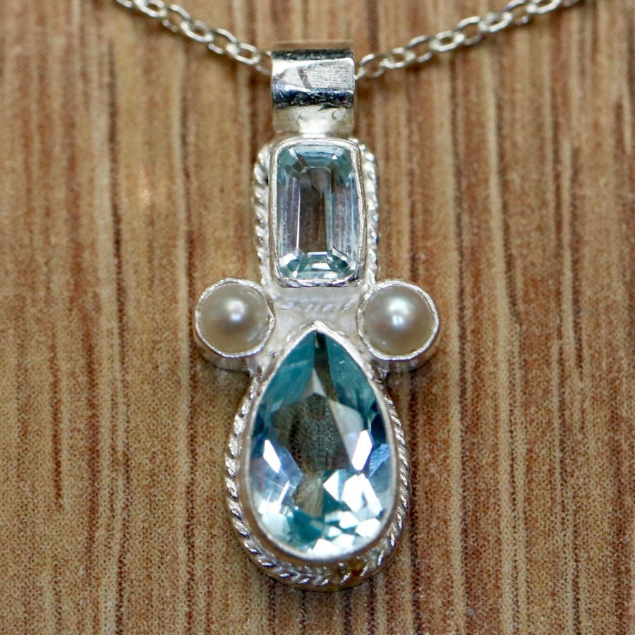 Eleanora Duse Necklace: Silver, Blue Topaz and Pearls