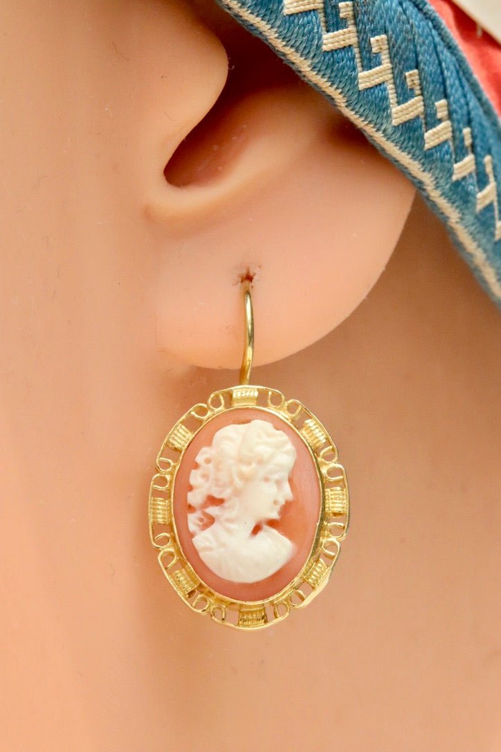Elizabeth Barrett 14k Gold and Conch Cameo Earrings