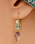 Ellen Terry 14k Gold, Amethyst, Blue Topaz and Pearl Earrings