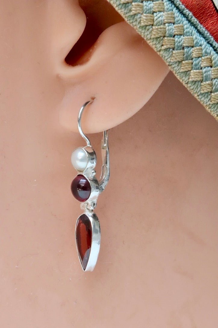 Ellen Terry Garnet and Pearl Silver Earrings