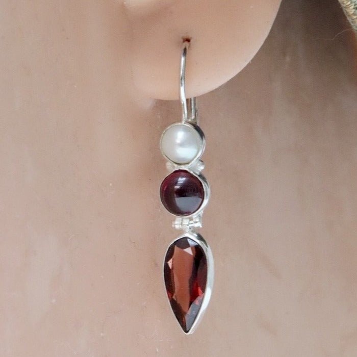 Ellen Terry Garnet newest and Pearl Earrings