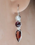 Ellen Terry Garnet and Pearl Silver Earrings