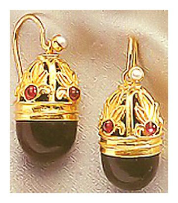 Empress Elisabeth Onyx, Garnet and Pearl Earrings