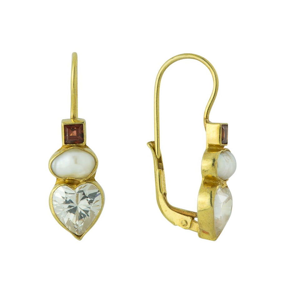 Fanny Kemble Cubic Zirconia, Pearl and Garnet Earrings