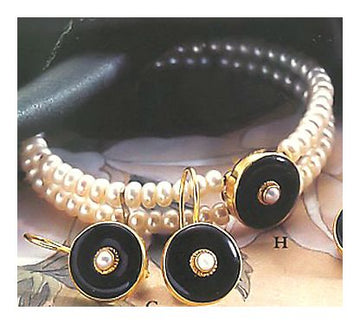 Film Noir Onyx and Pearl Bracelet and Earrings