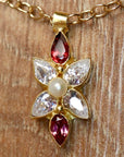 Flora Garnet, Cubic Zirconia and Pearl Necklace
