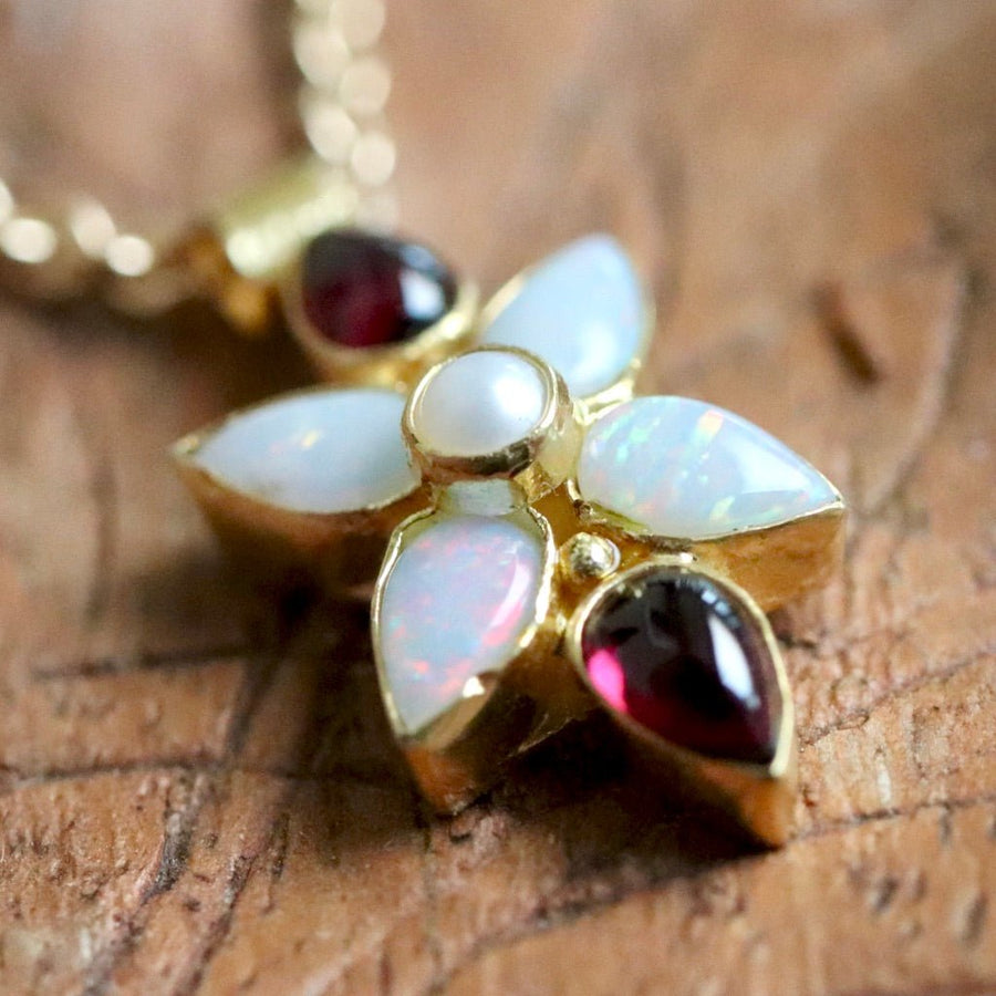 Flora Opal, Garnet and Pearl Necklace