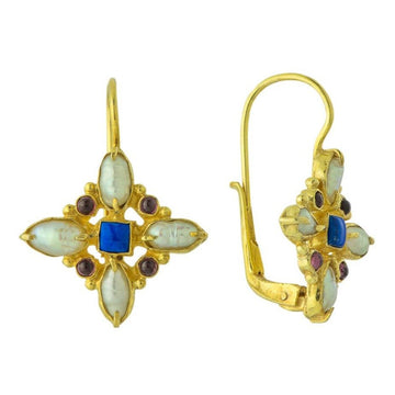Florentine Cross Lapis, Pearl and Garnet Earrings