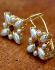 Florentine Cross Pearl and Garnet Earrings