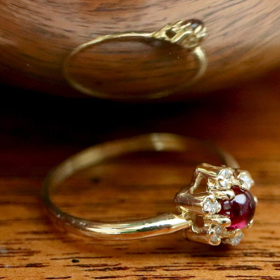 Flower 14k Gold, Garnet and Diamond Ring