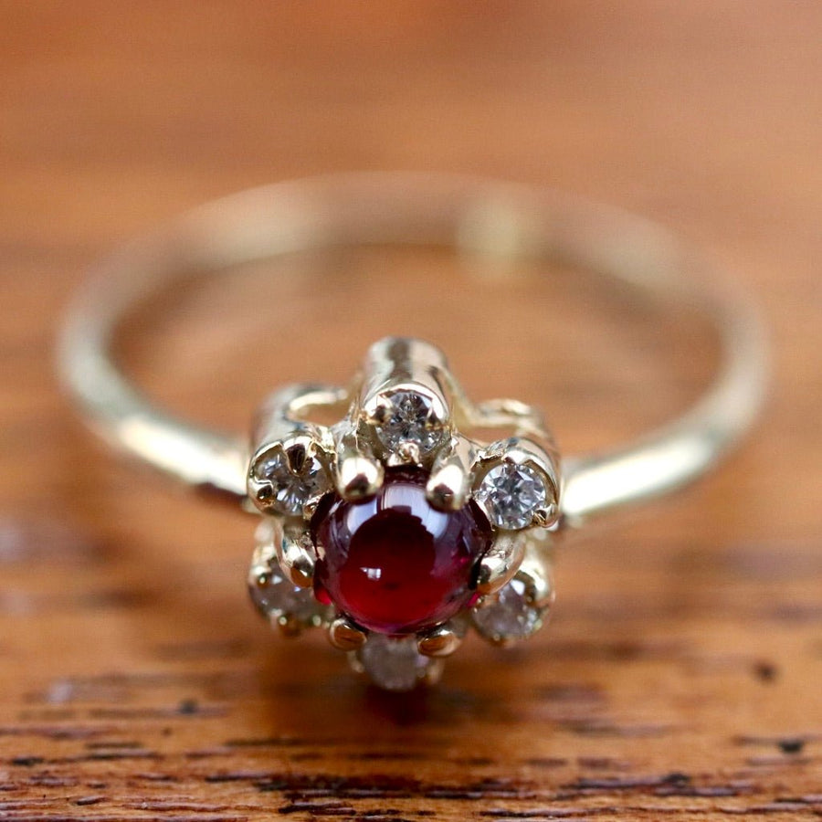 Flower 14k Gold, Garnet and Diamond Ring